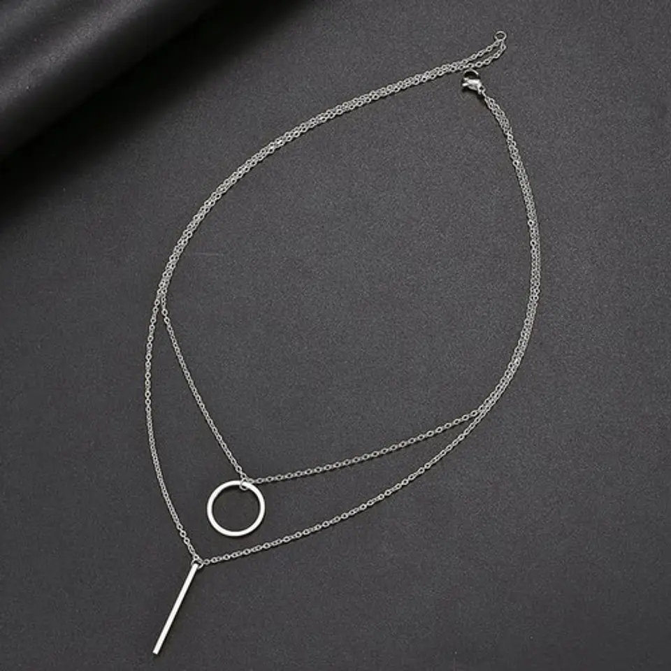 Collar Doble Capa Para Mujeres Dije Geométrico Minimalista 19