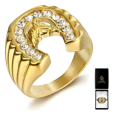 Anillo Color Oro Acero Inoxidable Caballo Piedras Cz Hombre