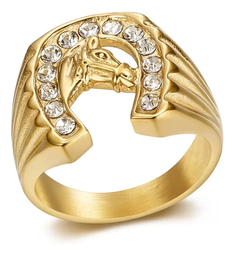 Anillo Color Oro Acero Inoxidable Caballo Piedras Cz Hombre