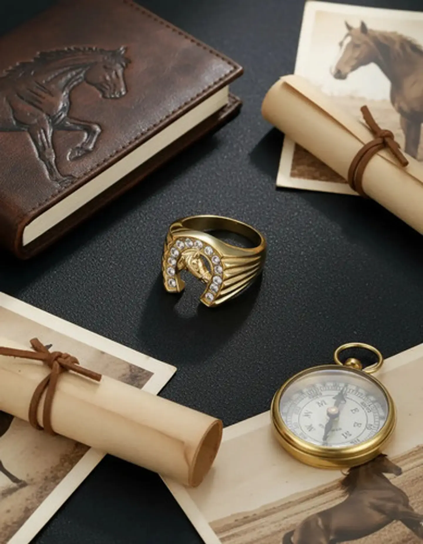 Anillo Color Oro Acero Inoxidable Caballo Piedras Cz Hombre 4