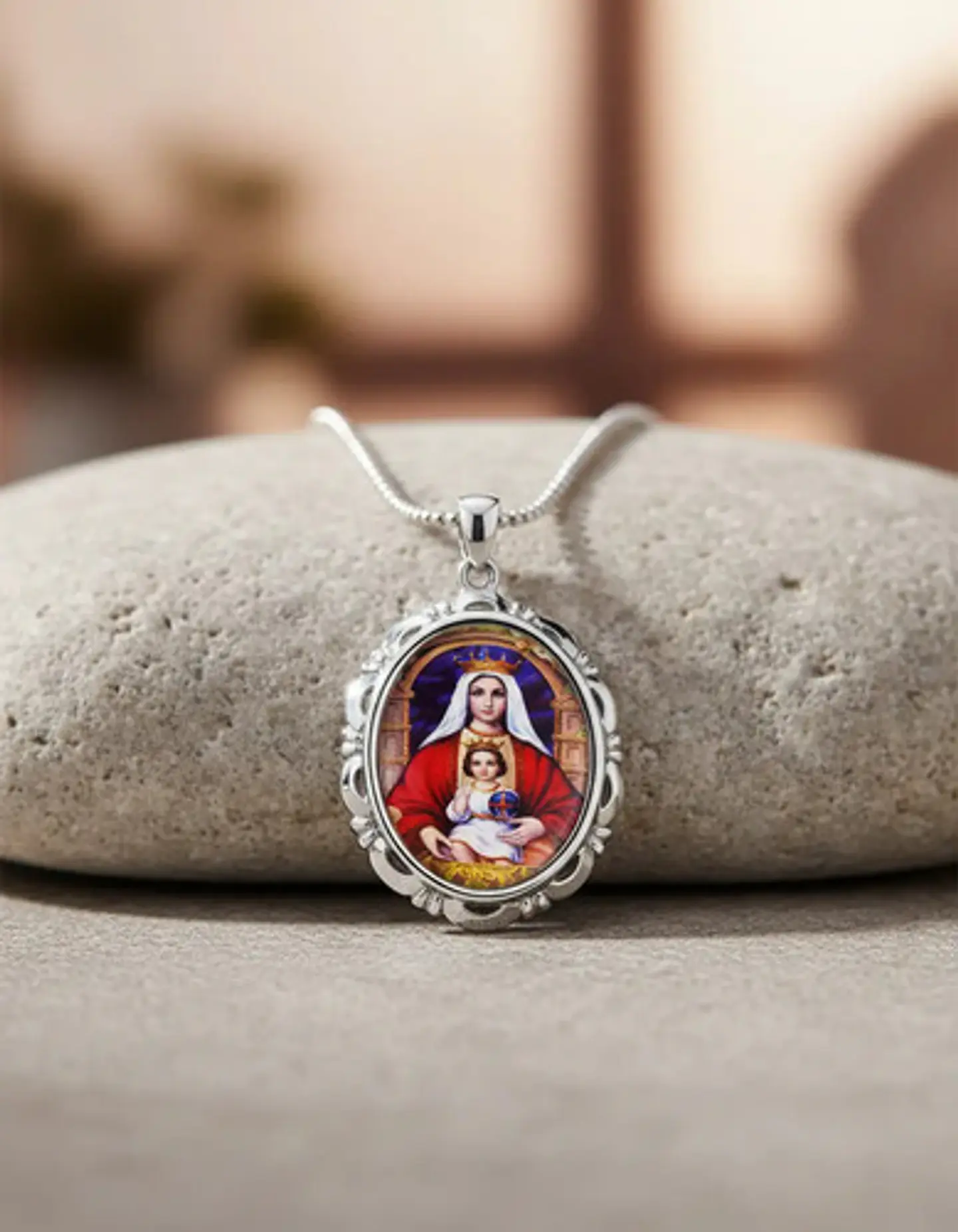 Collar Para Hombres Mujeres Dije Medallón De La Virgen María 4