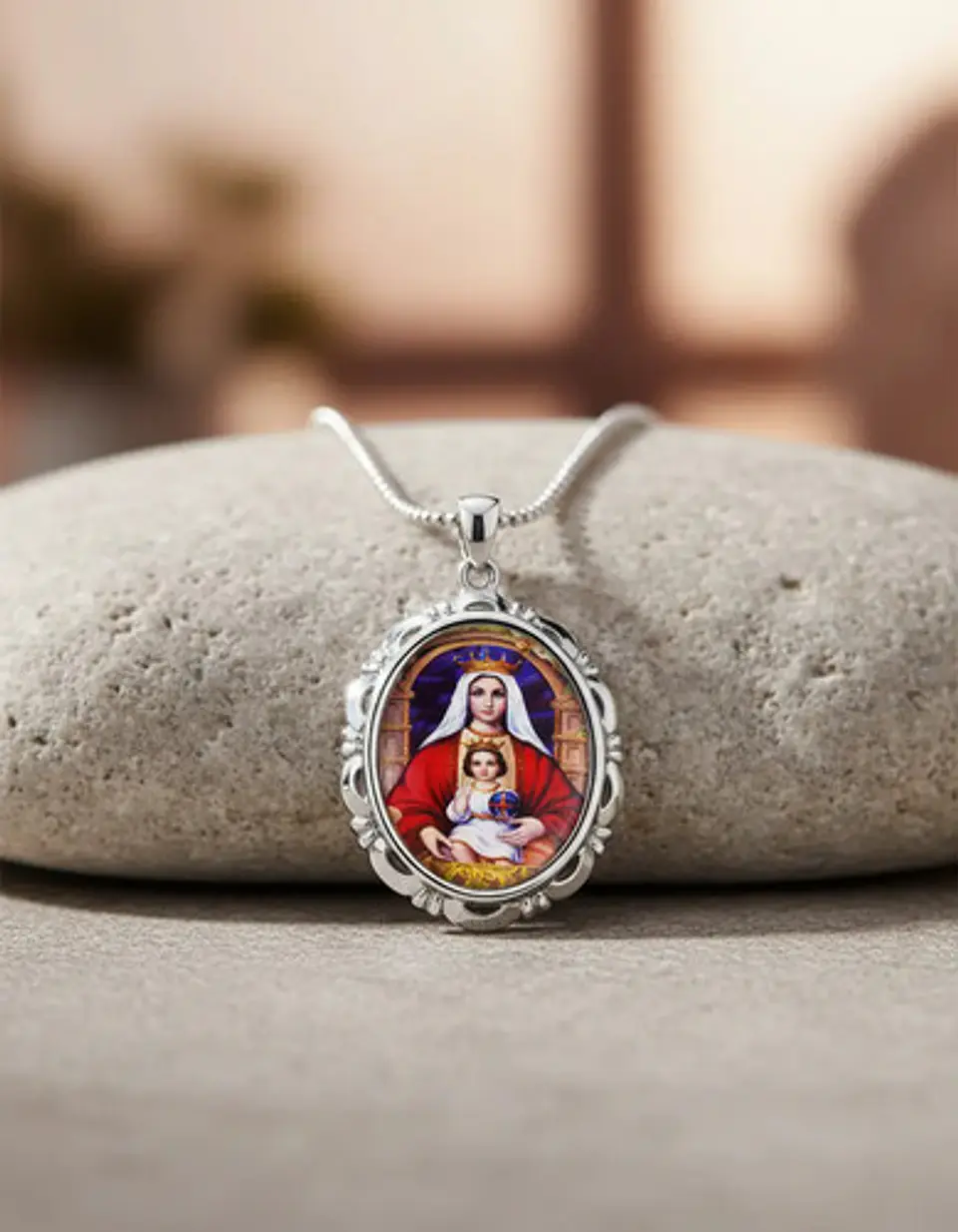 Collar Para Hombres Mujeres Dije Medallón De La Virgen María 4