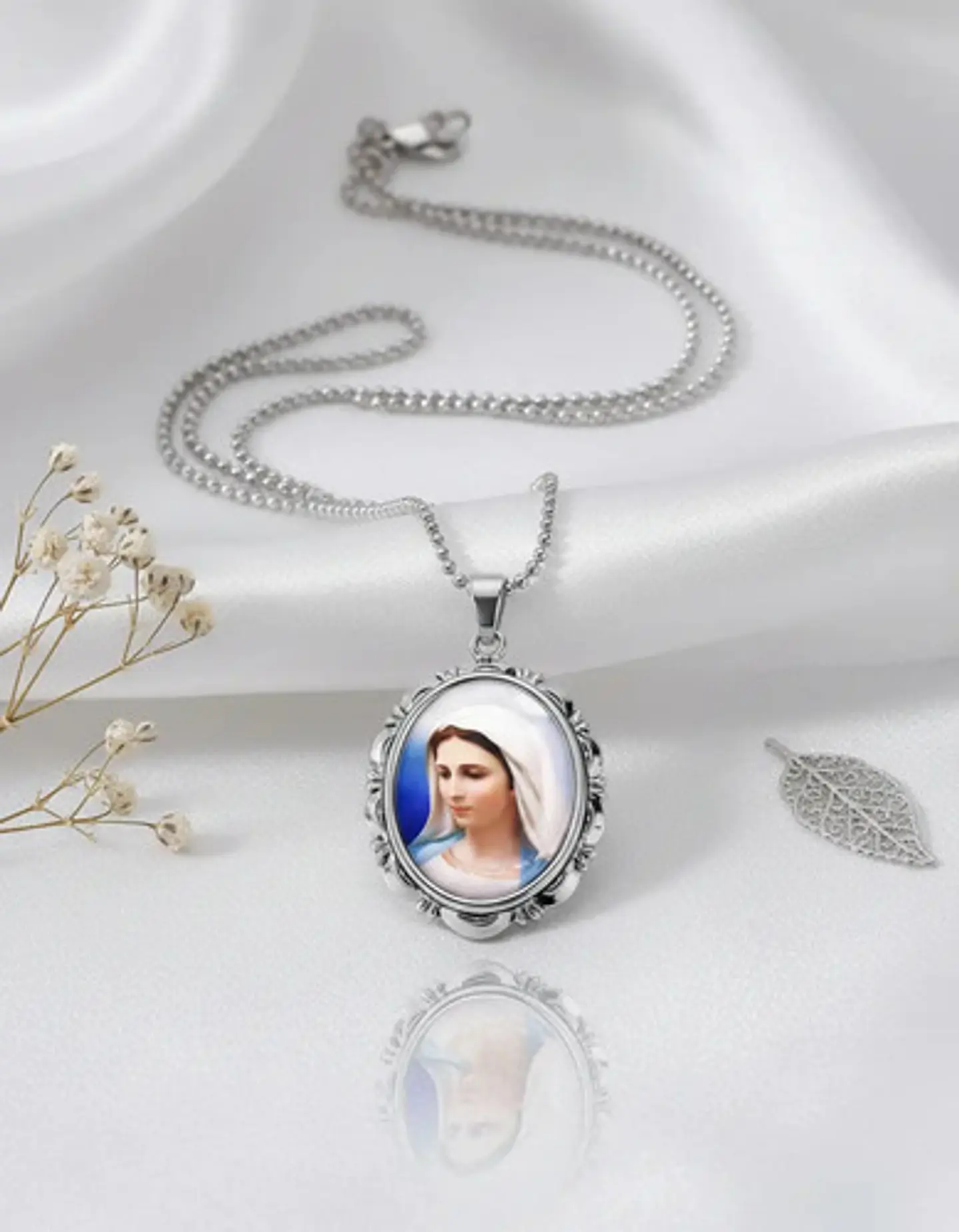 Collar Para Hombres Mujeres Dije Medallón De La Virgen María 12