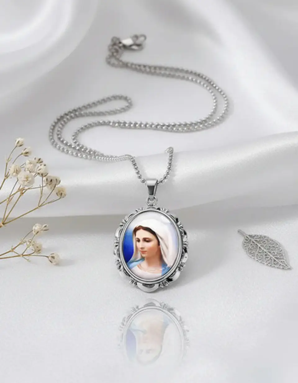 Collar Para Hombres Mujeres Dije Medallón De La Virgen María 12