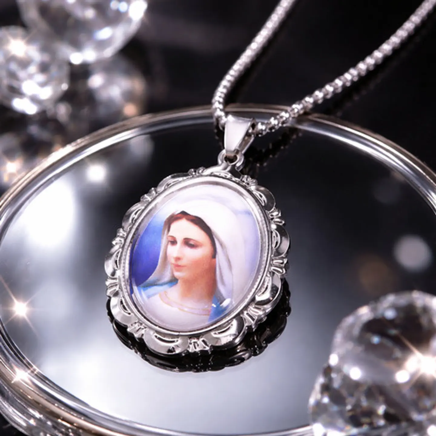 Collar Para Hombres Mujeres Dije Medallón De La Virgen María 15