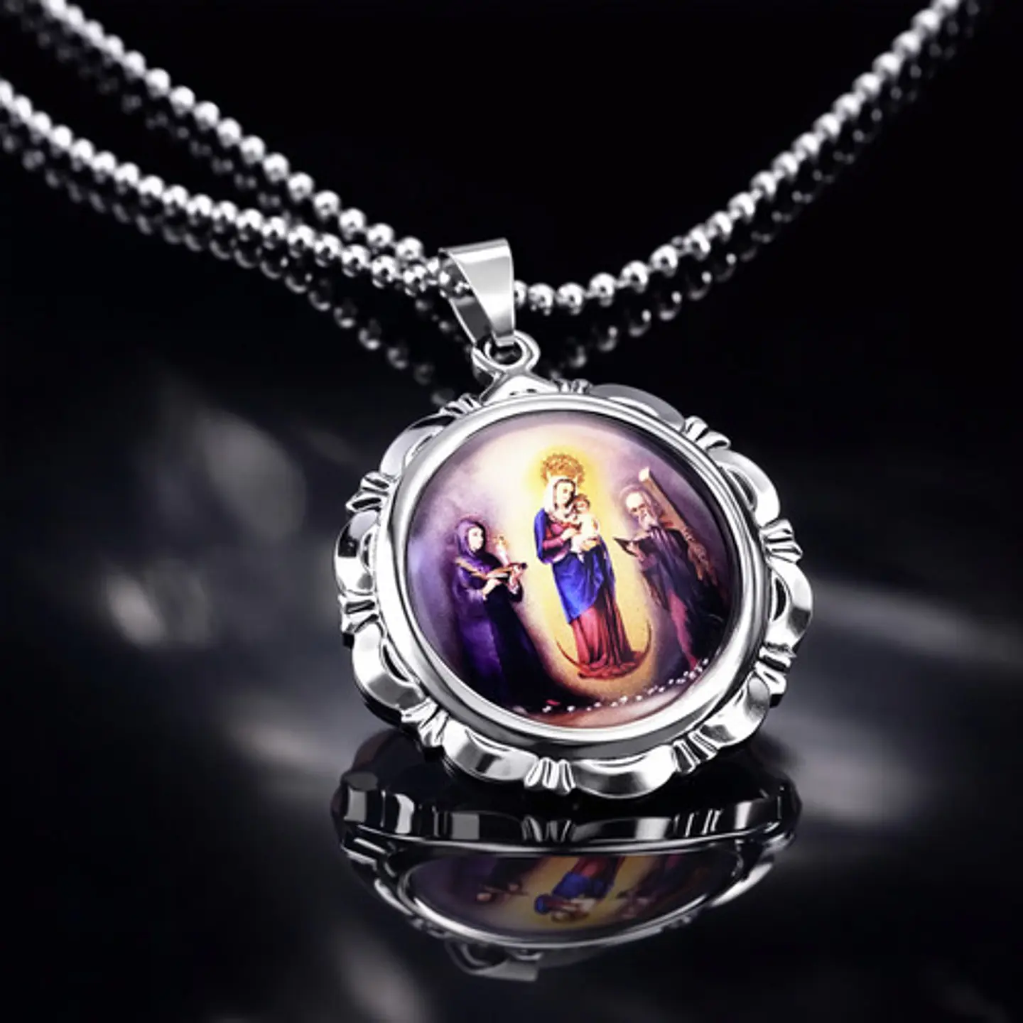 Collar Para Hombres Mujeres Dije Medallón De La Virgen María 22