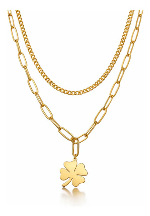 Collar Doble Gargantilla Para Mujer Dije Trébol De La Suerte