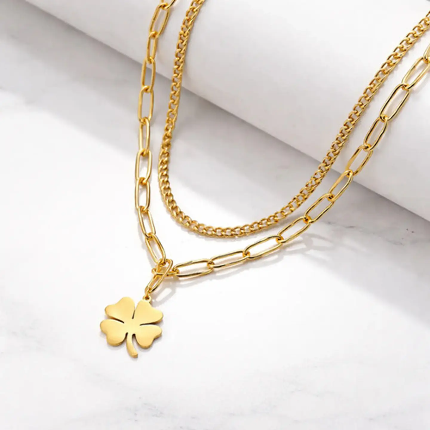 Collar Doble Gargantilla Para Mujer Dije Trébol De La Suerte 3