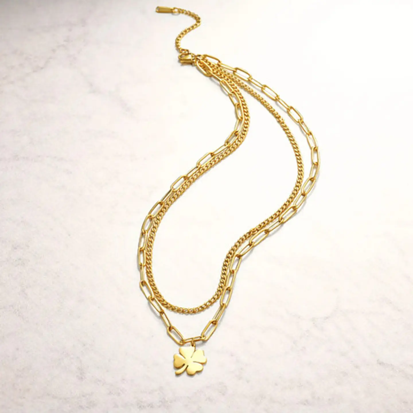 Collar Doble Gargantilla Para Mujer Dije Trébol De La Suerte 4