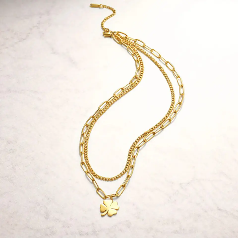Collar Doble Gargantilla Para Mujer Dije Trébol De La Suerte 4