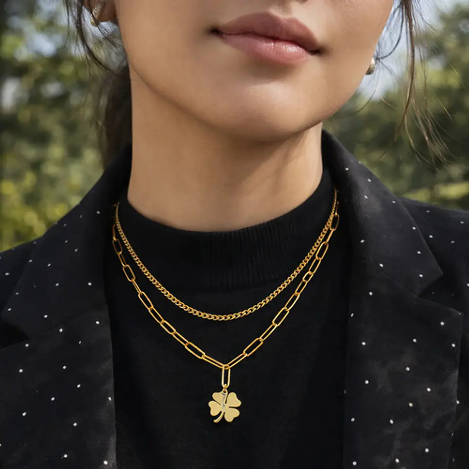 Collar Doble Gargantilla Para Mujer Dije Trébol De La Suerte 5