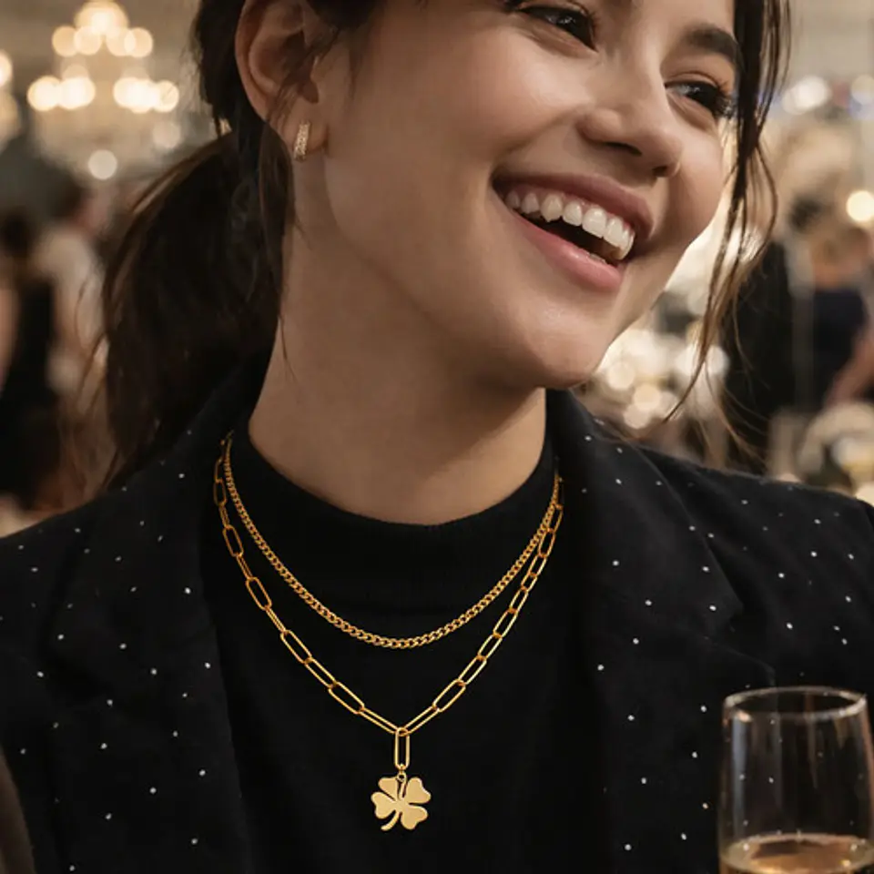 Collar Doble Gargantilla Para Mujer Dije Trébol De La Suerte 6