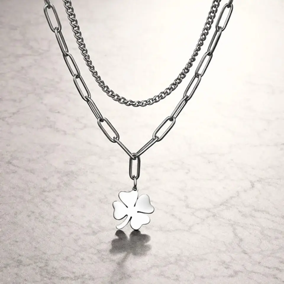 Collar Doble Gargantilla Para Mujer Dije Trébol De La Suerte 8