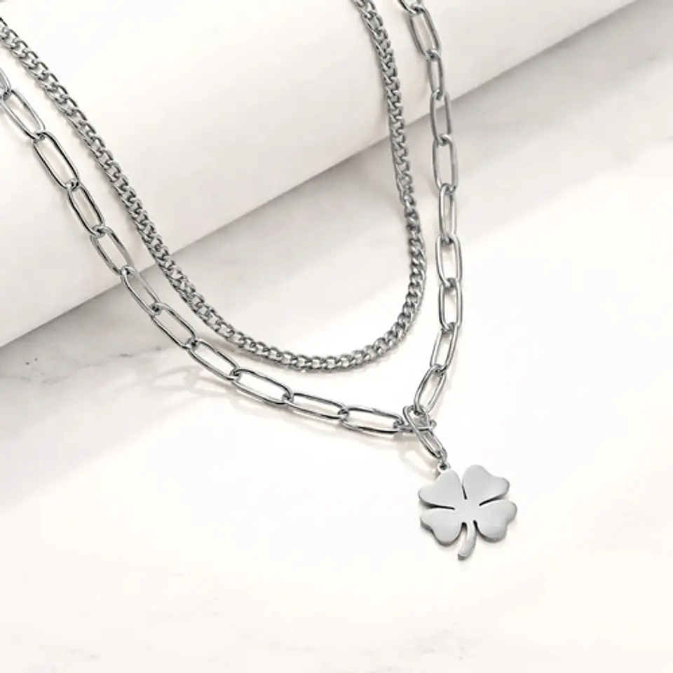 Collar Doble Gargantilla Para Mujer Dije Trébol De La Suerte 9