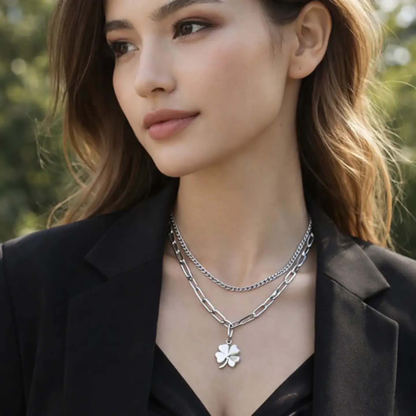 Collar Doble Gargantilla Para Mujer Dije Trébol De La Suerte 10