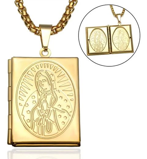 Collar Para Hombre Y Mujer Dije Relicario De La Virgen María