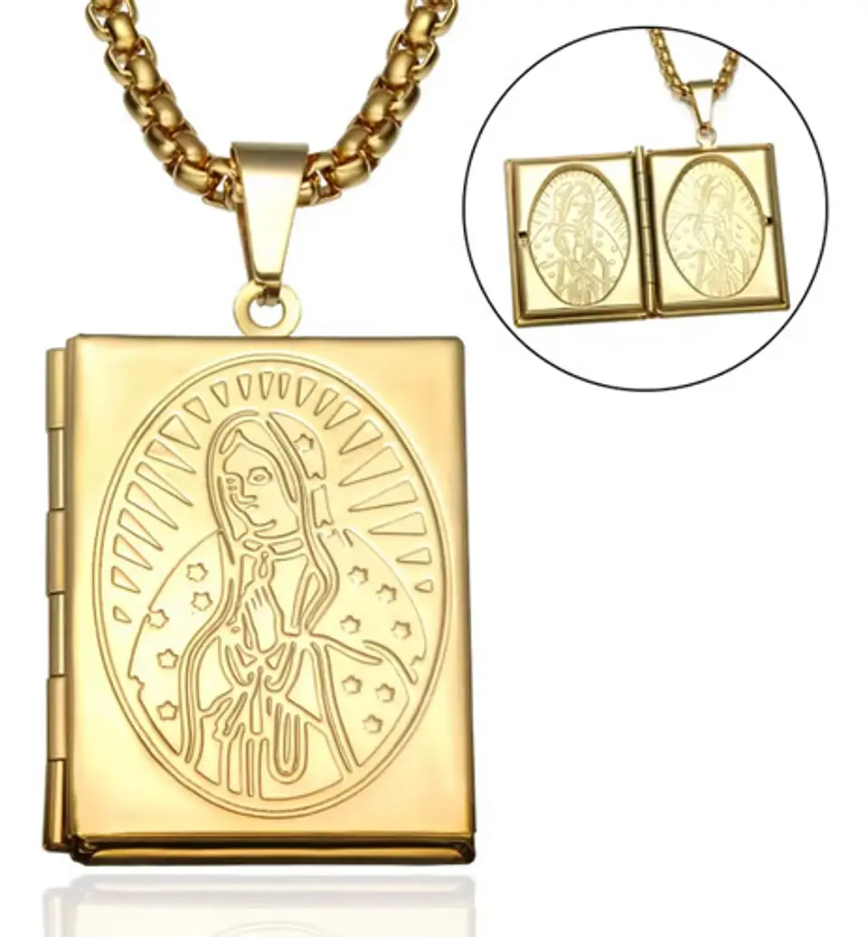 Collar Para Hombre Y Mujer Dije Relicario De La Virgen María 1