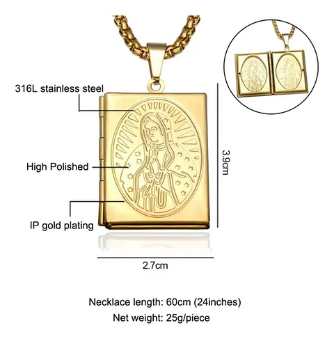 Collar Para Hombre Y Mujer Dije Relicario De La Virgen María
