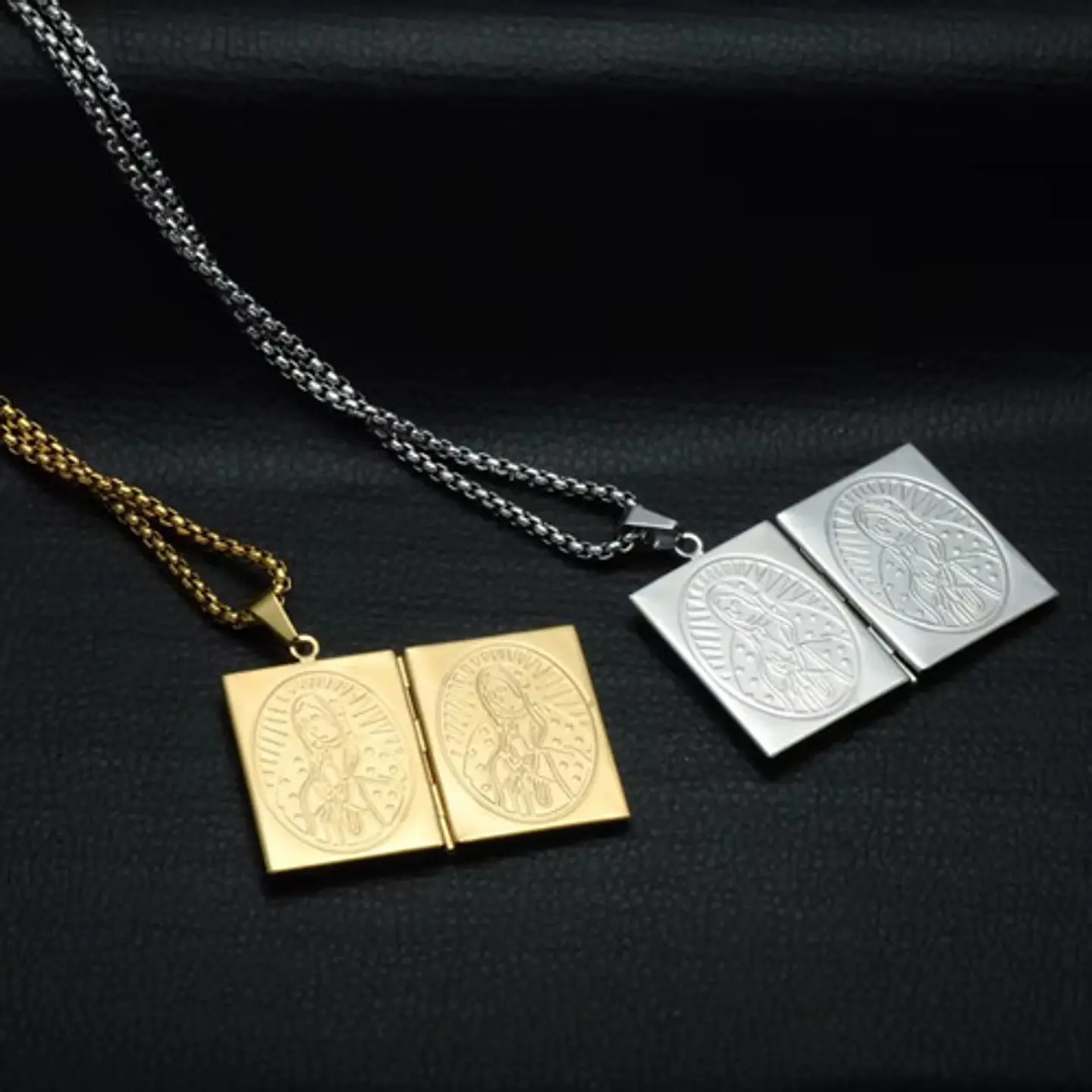 Collar Para Hombre Y Mujer Dije Relicario De La Virgen María 9