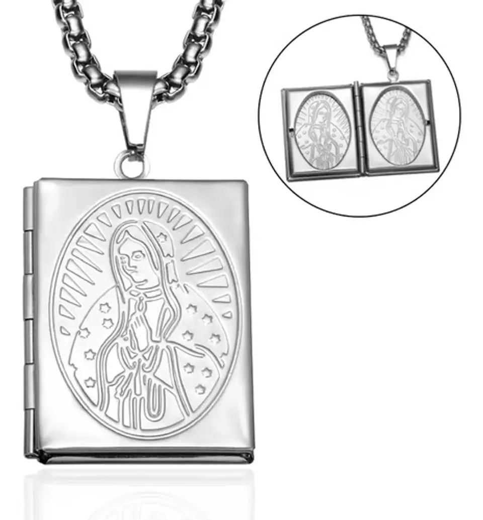 Collar Para Hombre Y Mujer Dije Relicario De La Virgen María 10