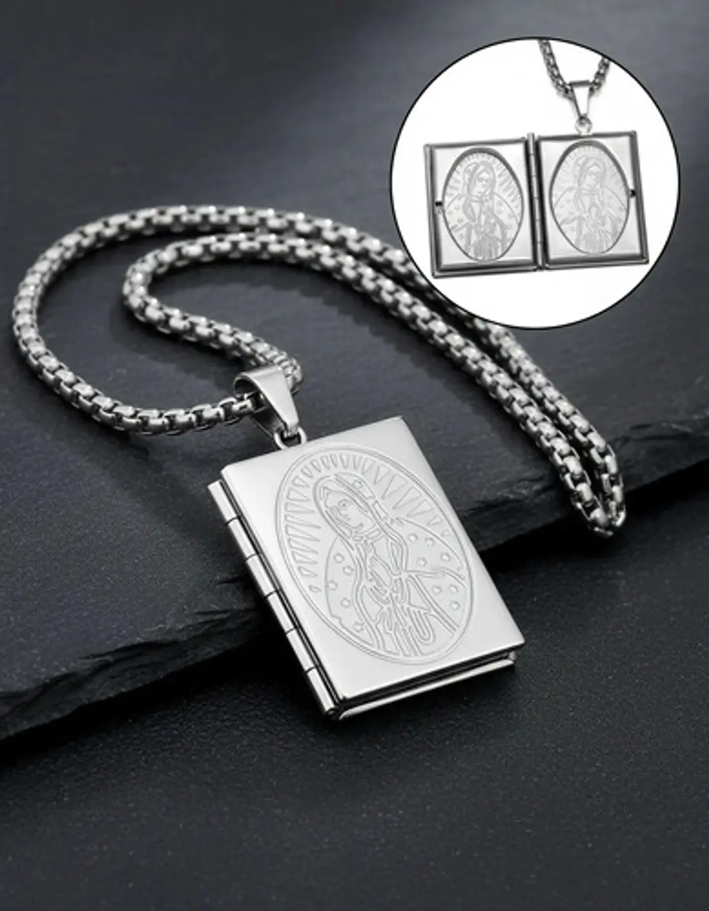 Collar Para Hombre Y Mujer Dije Relicario De La Virgen María 16