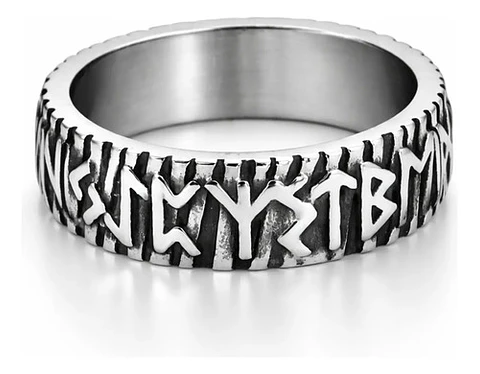 Anillo Vikingo Para Hombre Argolla De Acero Runas Futhark