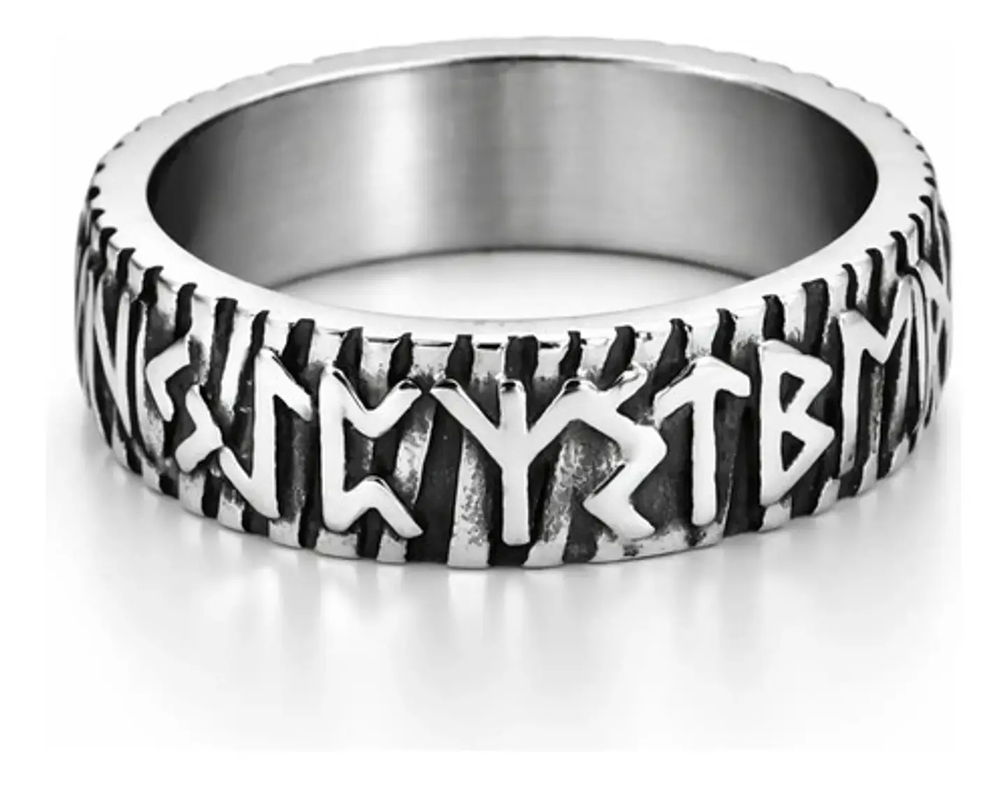 Anillo Vikingo Para Hombre Argolla De Acero Runas Futhark 2