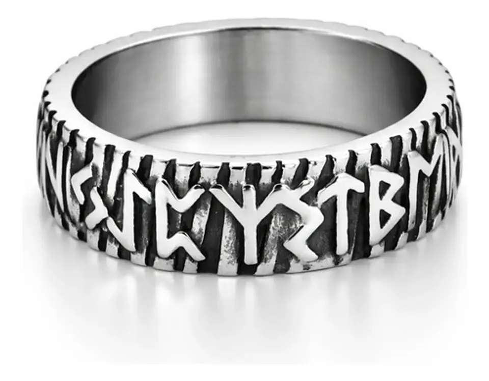 Anillo Vikingo Para Hombre Argolla De Acero Runas Futhark 2