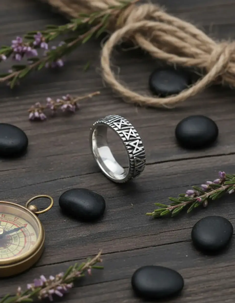 Anillo Vikingo Para Hombre Argolla De Acero Runas Futhark 5
