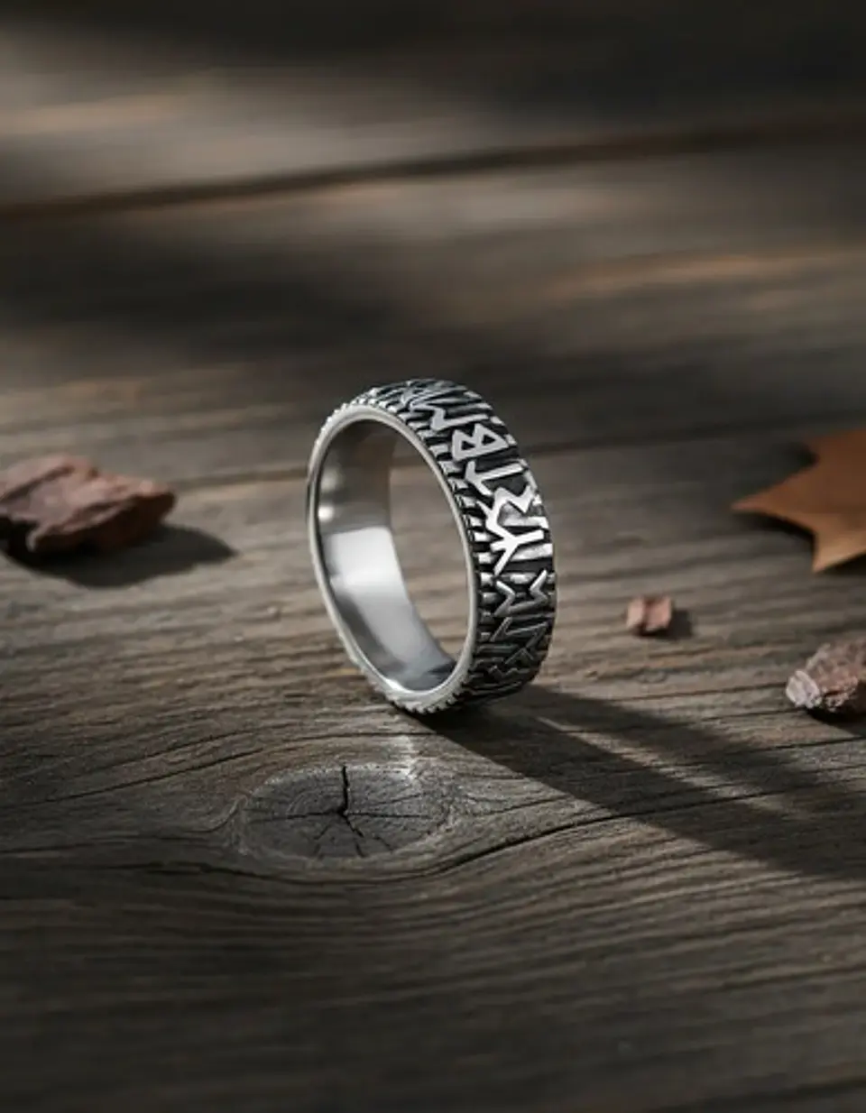 Anillo Vikingo Para Hombre Argolla De Acero Runas Futhark 6