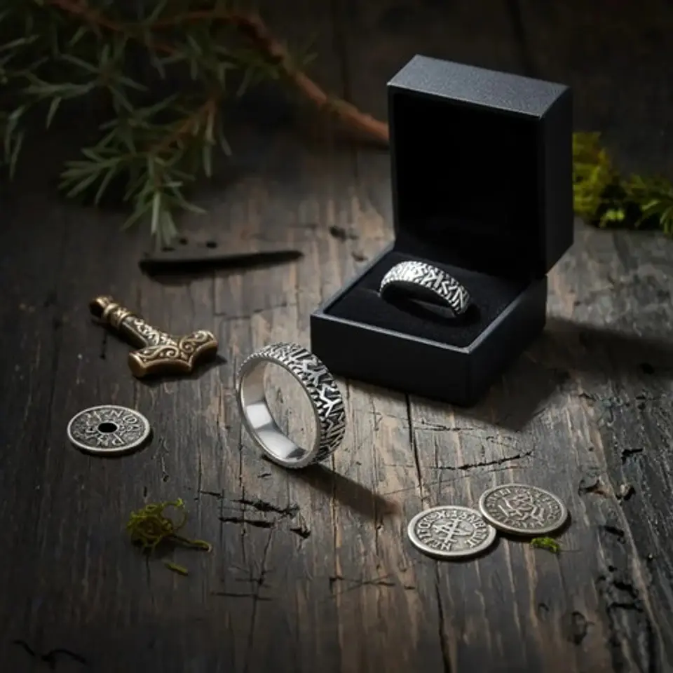 Anillo Vikingo Para Hombre Argolla De Acero Runas Futhark 7