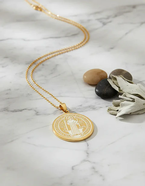 Collar Para Hombre Mujer Dije Medalla San Benito Doble Cara