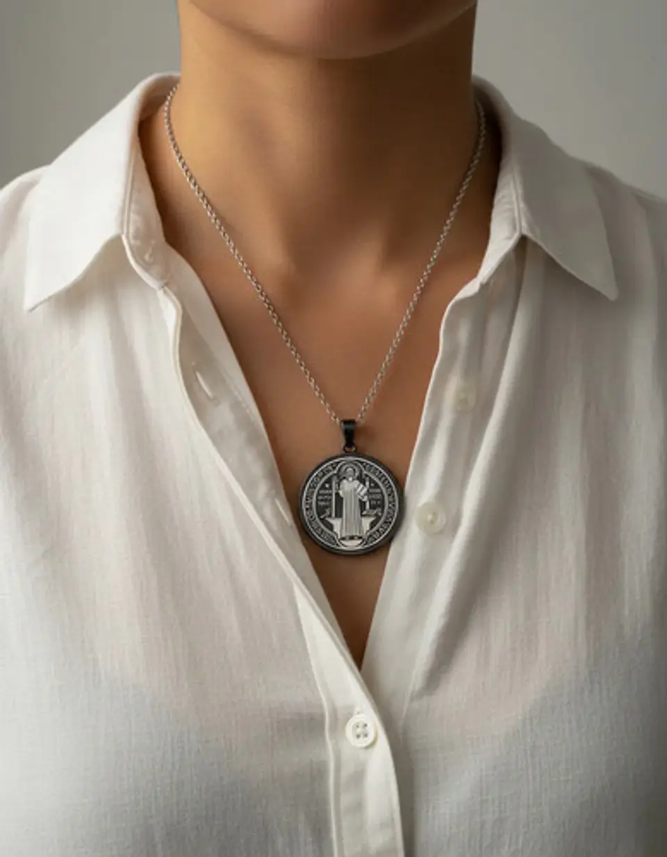 Collar Para Hombre Mujer Dije Medalla San Benito Doble Cara 14