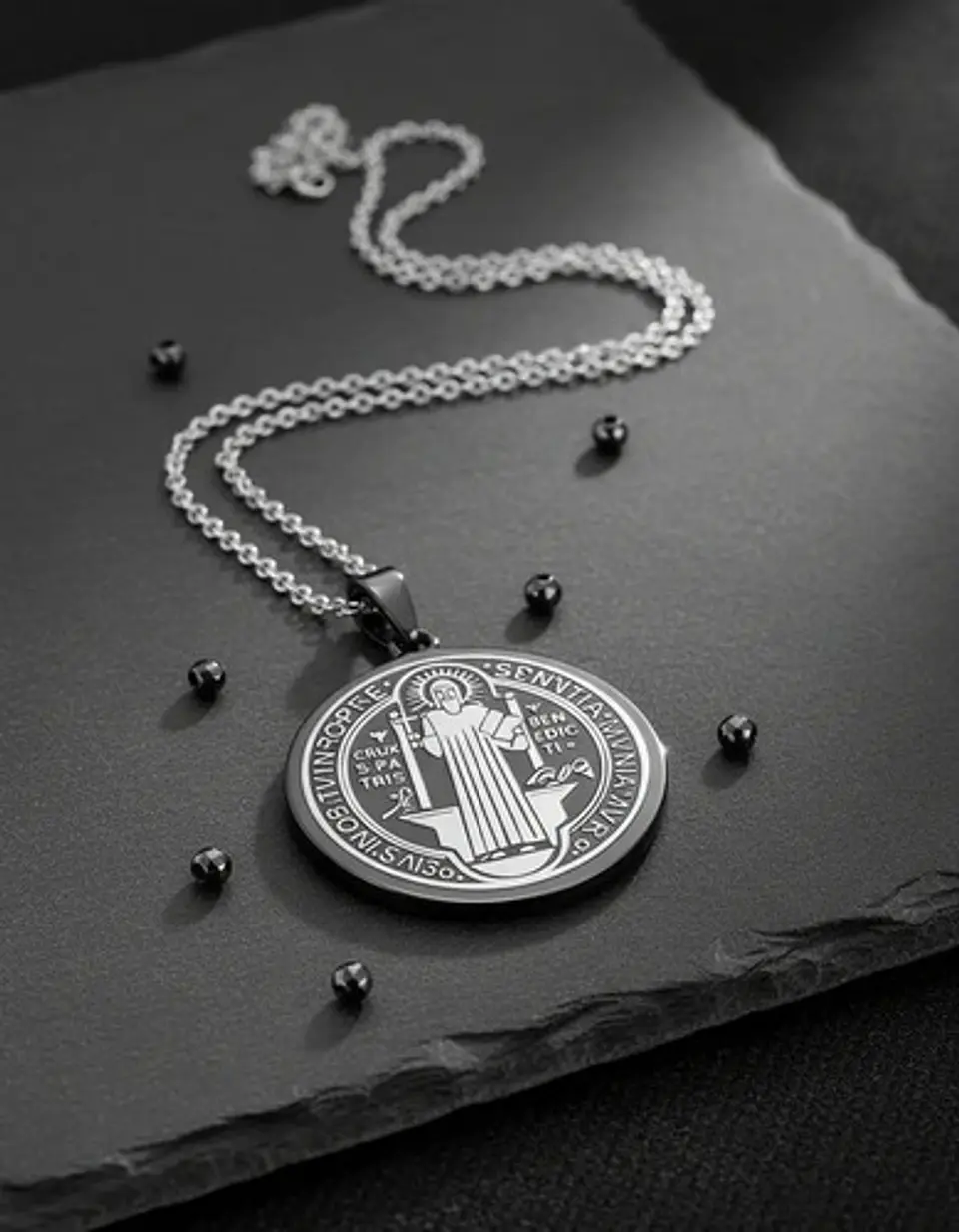 Collar Para Hombre Mujer Dije Medalla San Benito Doble Cara 15