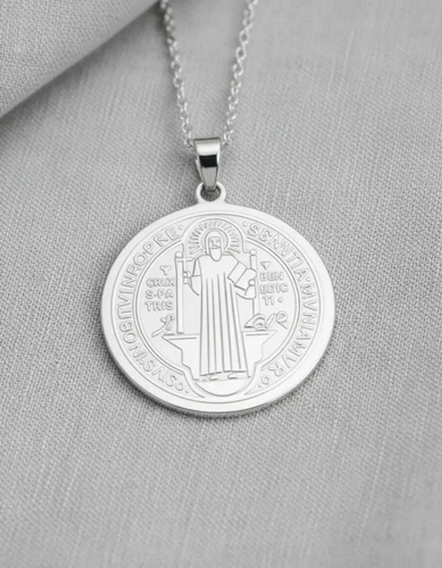 Collar Para Hombre Mujer Dije Medalla San Benito Doble Cara 20