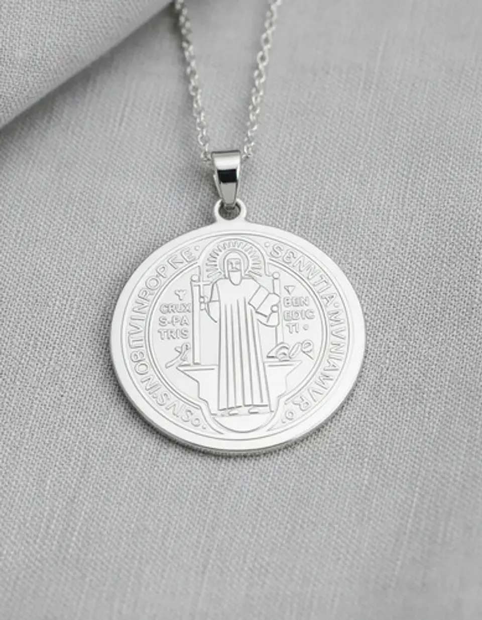 Collar Para Hombre Mujer Dije Medalla San Benito Doble Cara 20