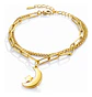 Pulsera De Acero Para Mujer Dije Luna Estrella Doble Cadena - Miniatura 1