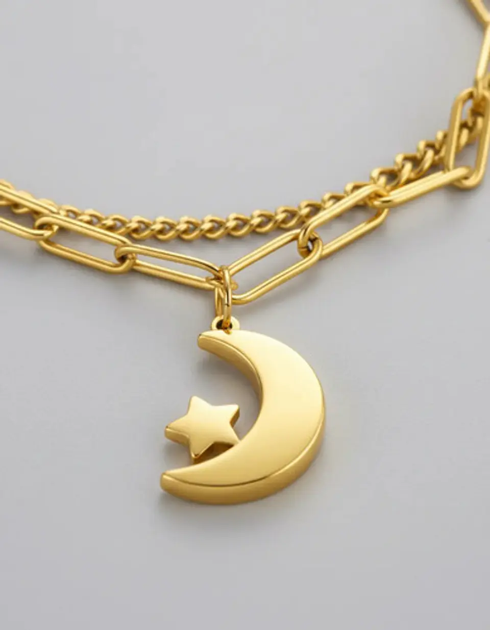 Pulsera De Acero Para Mujer Dije Luna Estrella Doble Cadena 5