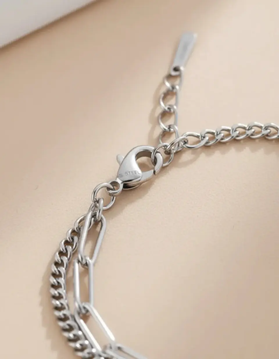 Pulsera De Acero Para Mujer Dije Luna Estrella Doble Cadena 13