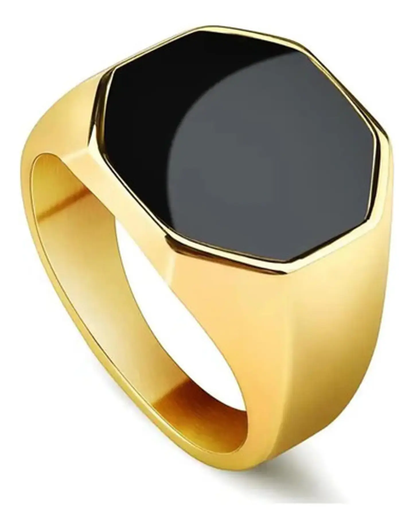 Anillo Octagonal Para Hombre Y Mujer Color Oro De Acero 1