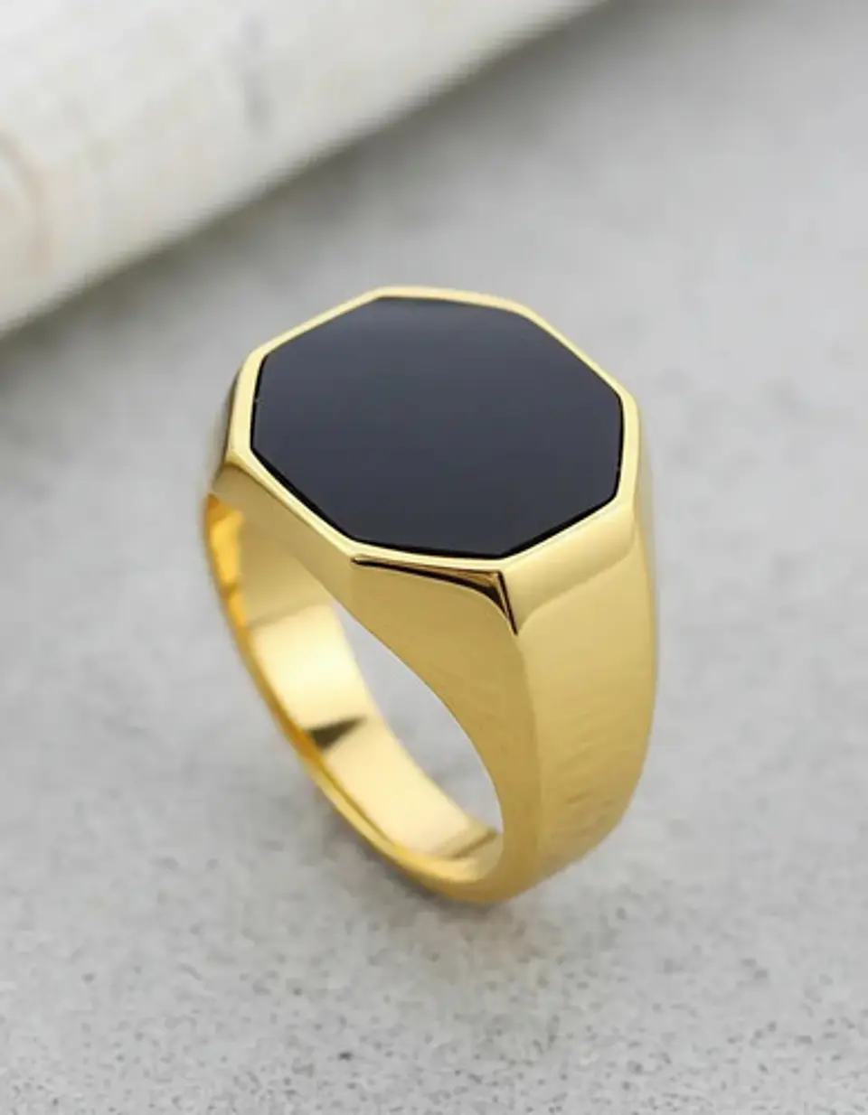 Anillo Octagonal Para Hombre Y Mujer Color Oro De Acero 7