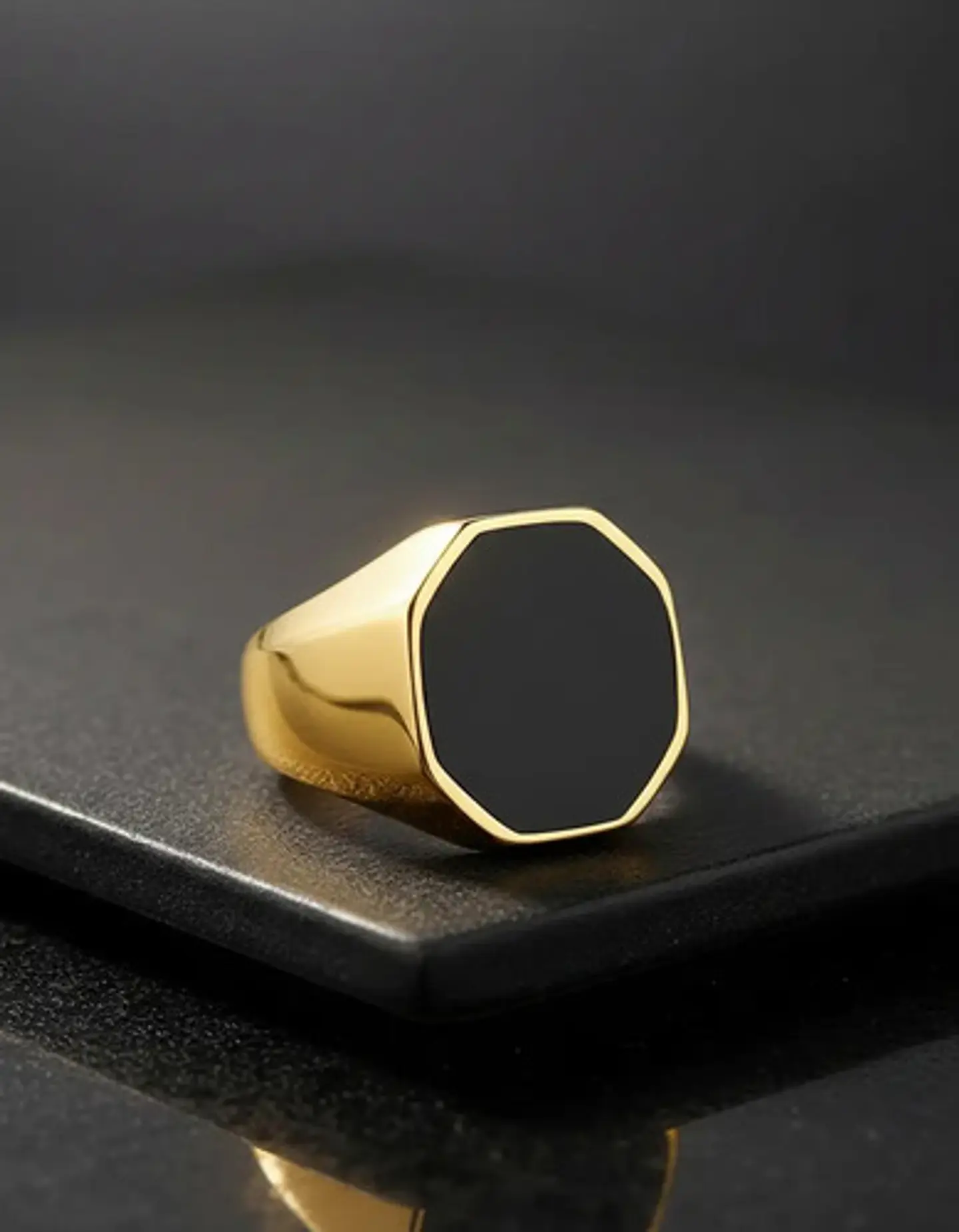 Anillo Octagonal Para Hombre Y Mujer Color Oro De Acero 9