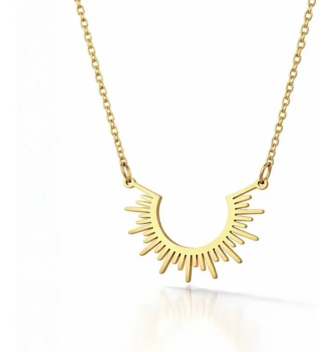 Collar De Acero Color Oro Para Mujeres Dije Rayos De Sol