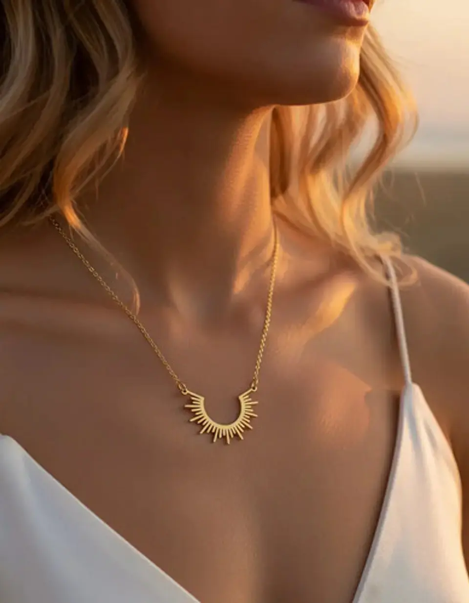 Collar De Acero Color Oro Para Mujeres Dije Rayos De Sol 8