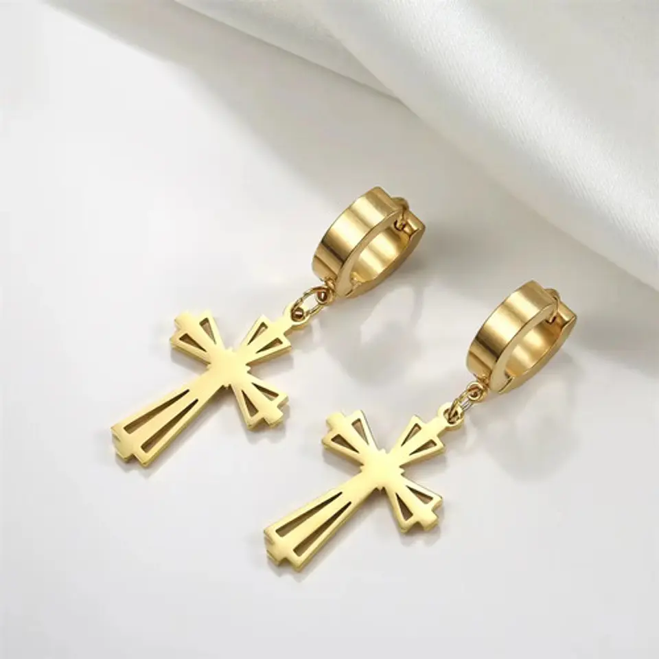 Aretes Para Hombres Mujeres Pendientes Cruz Gótica De Acero 2