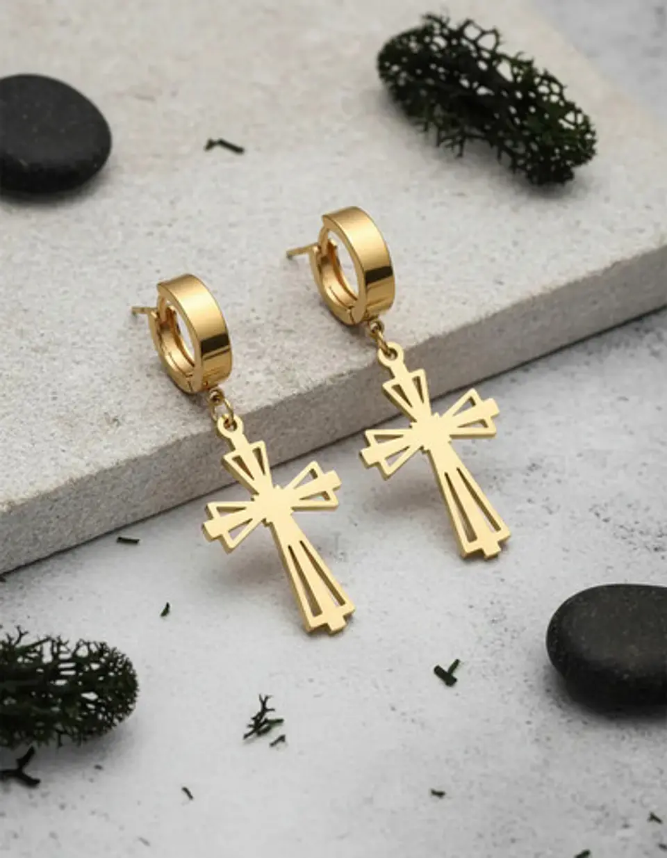Aretes Para Hombres Mujeres Pendientes Cruz Gótica De Acero 3