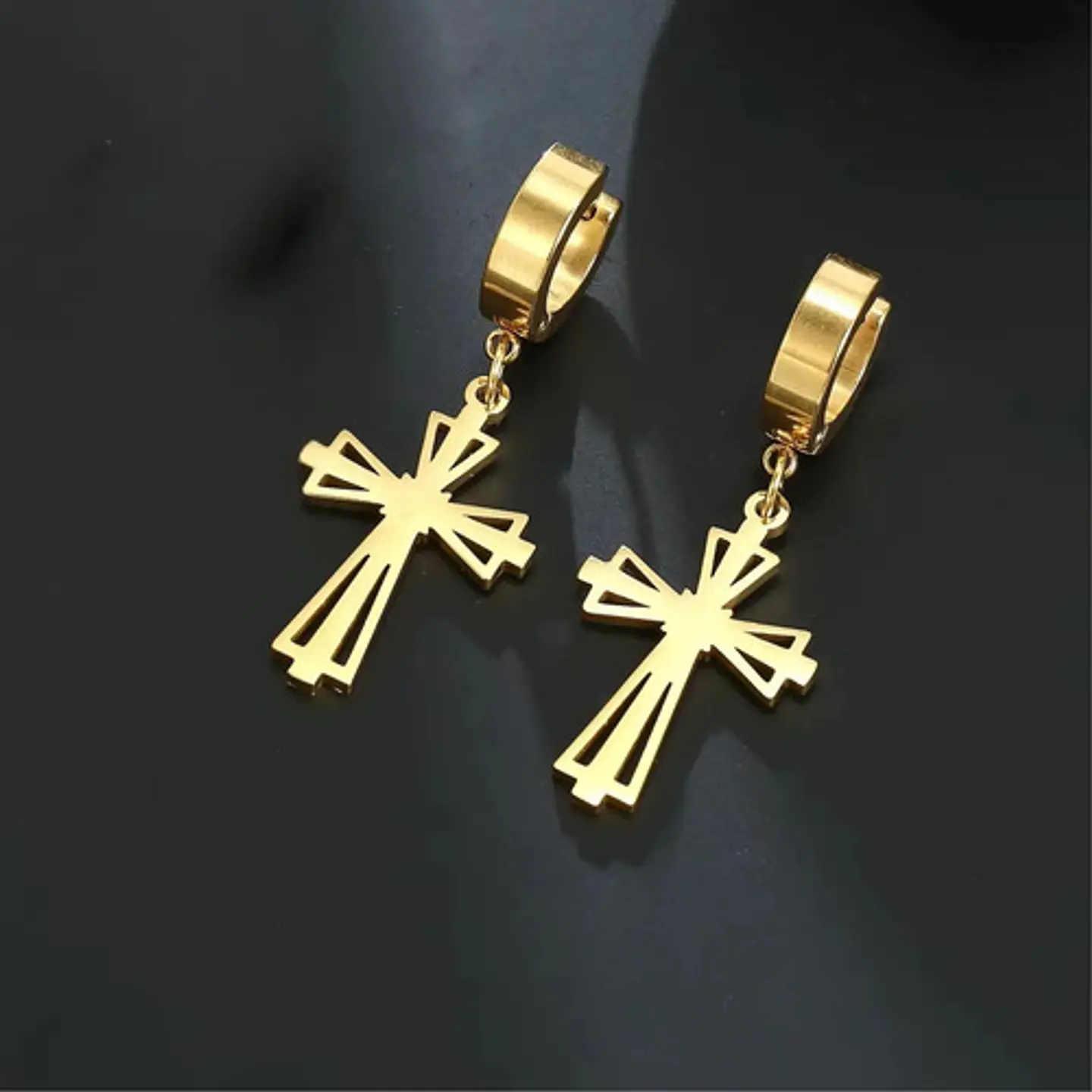 Aretes Para Hombres Mujeres Pendientes Cruz Gótica De Acero 9