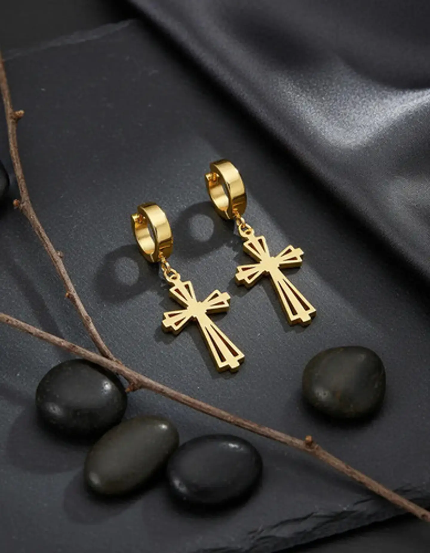 Aretes Para Hombres Mujeres Pendientes Cruz Gótica De Acero 10