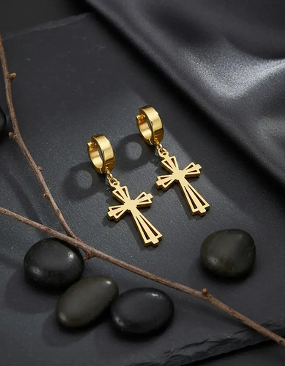 Aretes Para Hombres Mujeres Pendientes Cruz Gótica De Acero 10