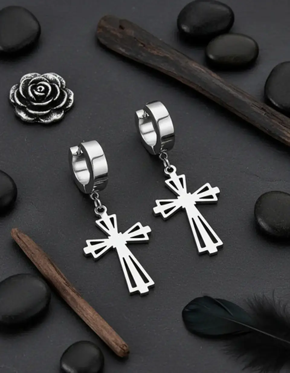 Aretes Para Hombres Mujeres Pendientes Cruz Gótica De Acero 16